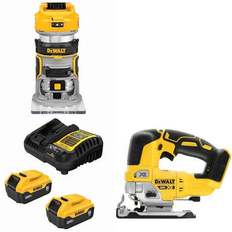 DeWalt DCB205-2C 5Ah Battery Kit W/ FREE Router and FREE Jig Saw
