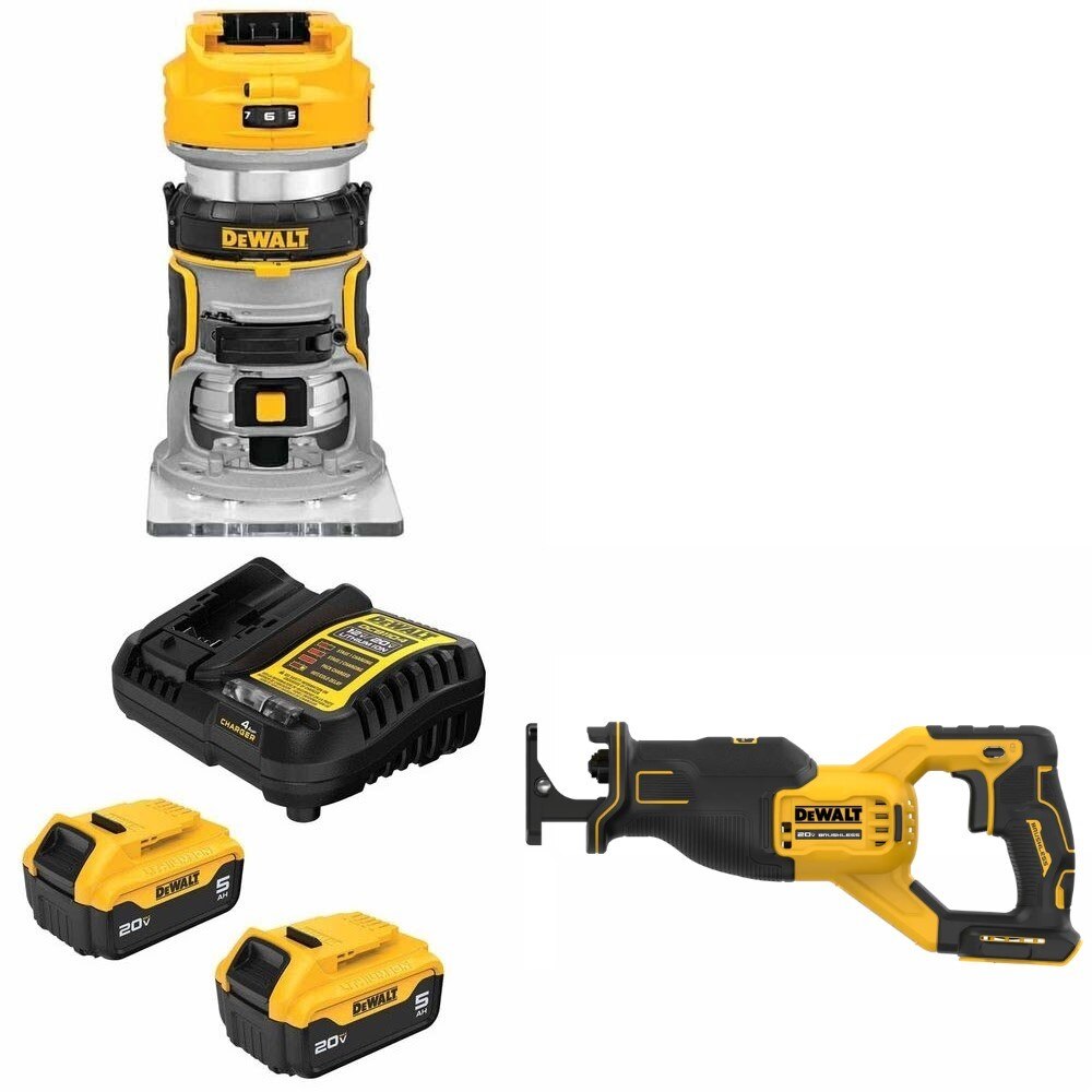 DeWalt DCB205-2C Battery Kit W/ FREE DCW600B Router and FREE DCS382B Saw
