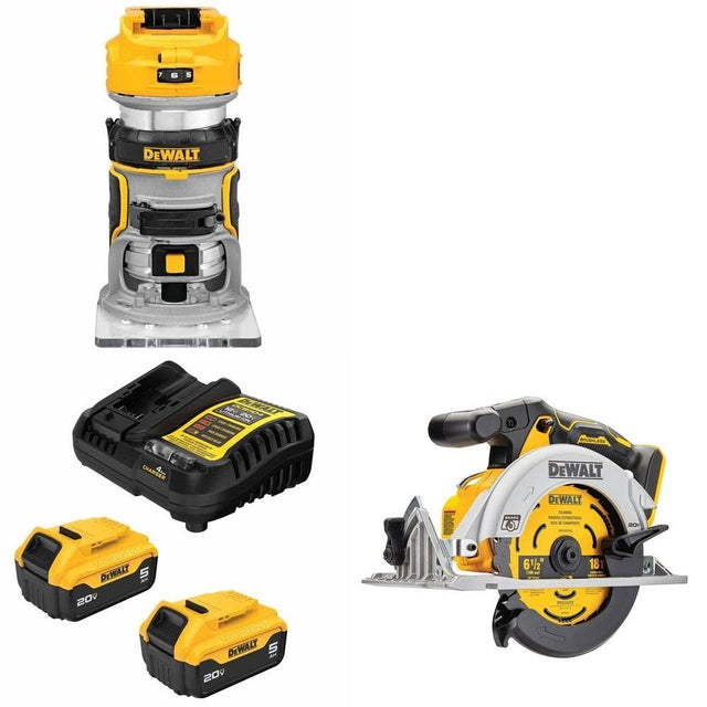 DeWalt DCB205-2C Battery Kit W/ FREE DCW600B Router and FREE DCS565B Saw