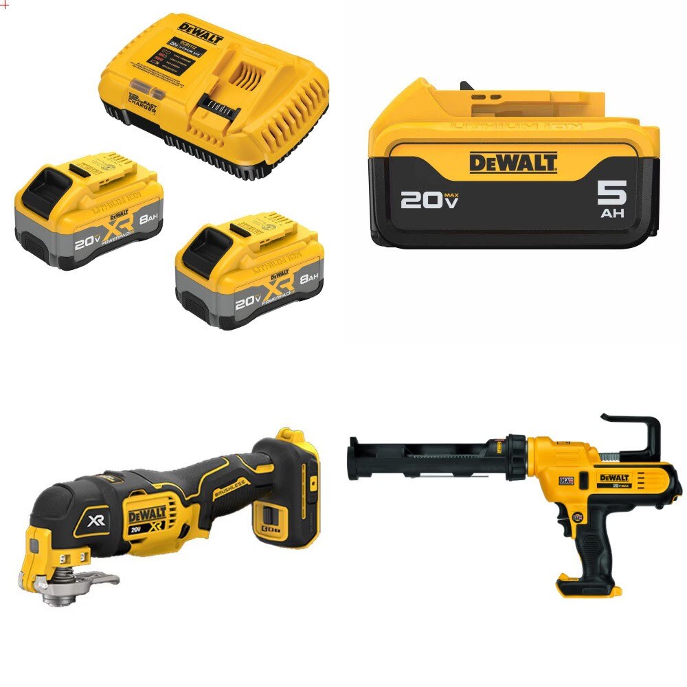 DeWalt 8Ah Kit W/ FREE 5Ah Battery and FREE Multitool and FREE Caulk Gun
