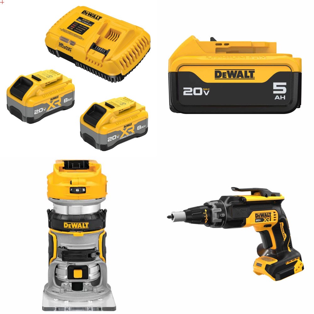 DeWalt DCB2108-2C 20V MAX 8Ah Starter Kit W/ FREE DCB205 Battery, DCW600B Router and DCF630B Screwgun