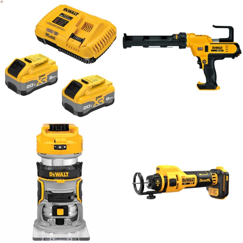 DeWalt 8Ah Starter Kit W/ FREE Caulk Gun, FREE Router, and FREE Cut-Out