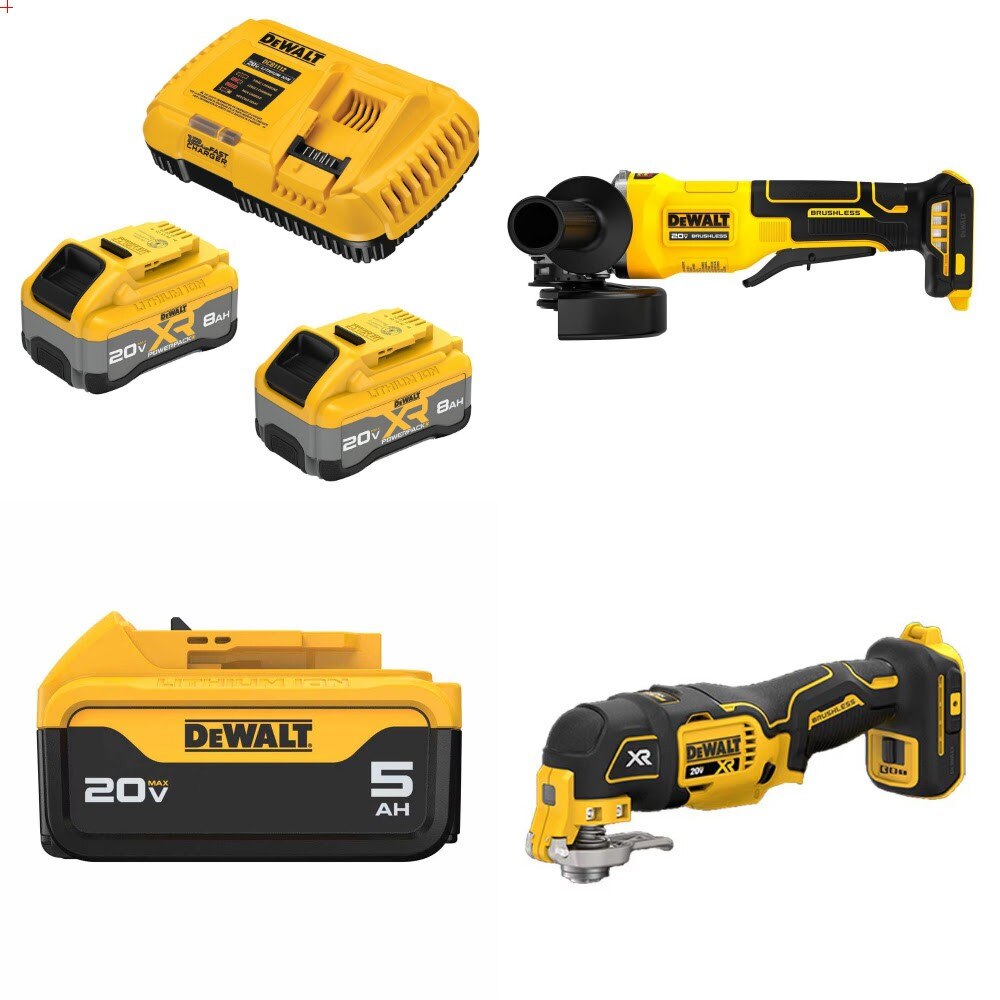 DeWalt DCB2108-2C 8Ah Starter Kit W/ FREE DCG408B Grinder, DCB205 Battery and DCS356B Multi-Tool