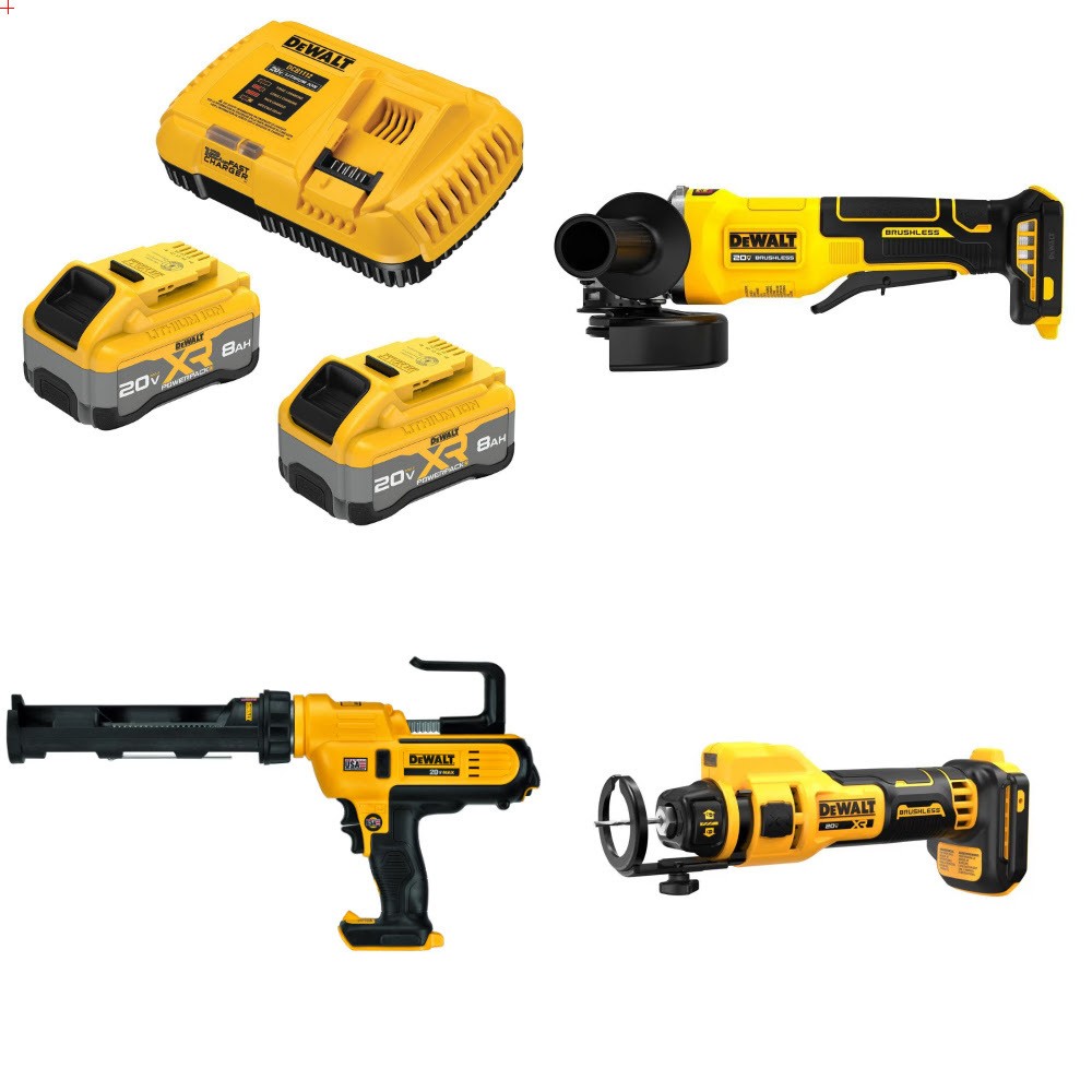 DeWalt 8Ah Starter Kit W/ FREE Grinder and FREE Caulk Gun and FREE Cutout