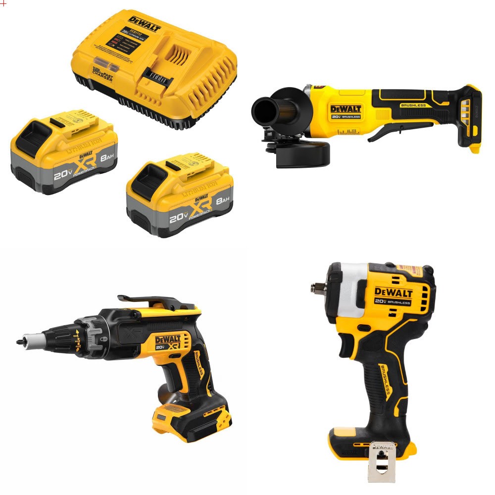 DeWalt 8Ah Kit W/ FREE Grinder and FREE Screwgun and FREE Impact Wrench