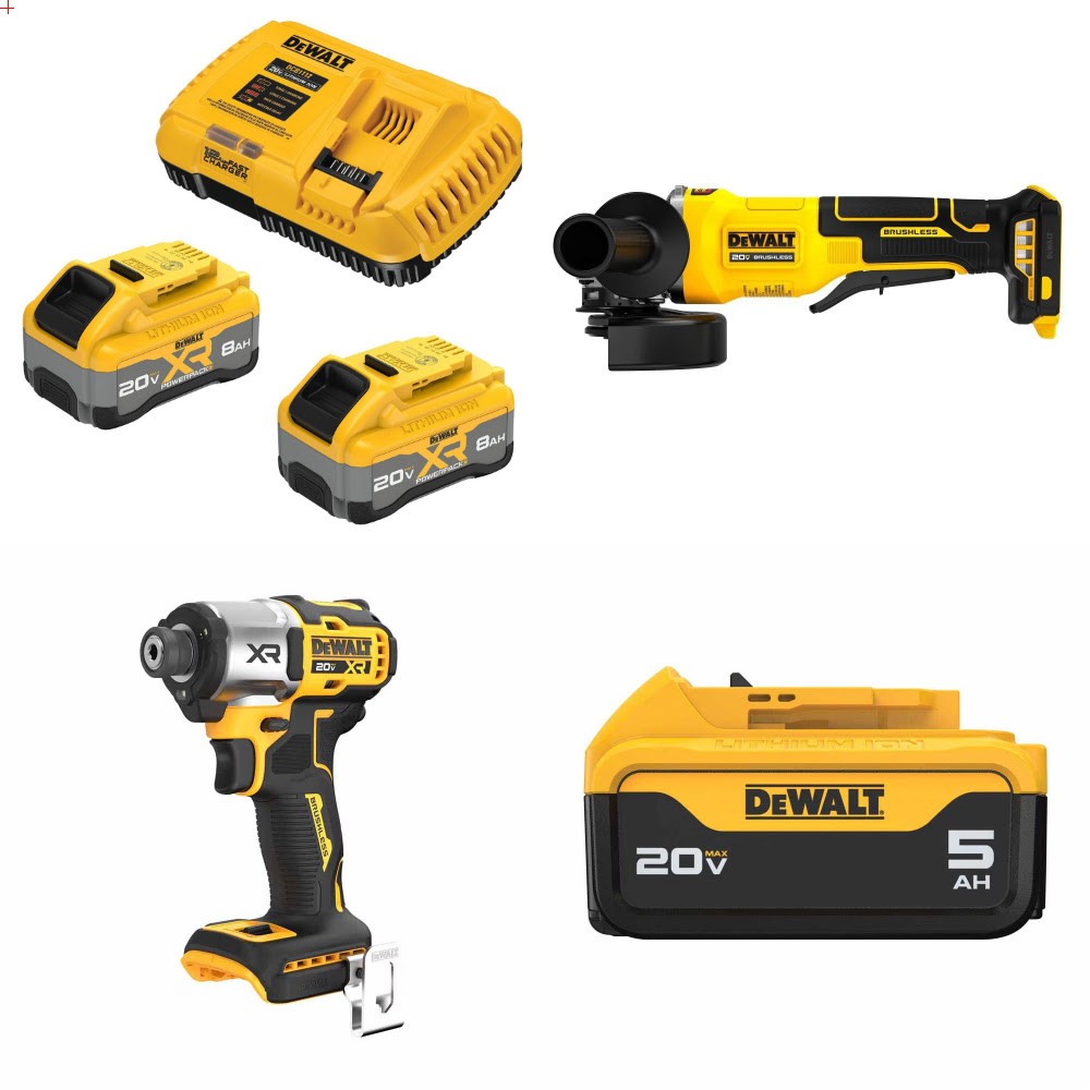 DeWalt 8Ah Starter Kit W/ FREE Grinder, FREE Impact Driver and FREE Battery