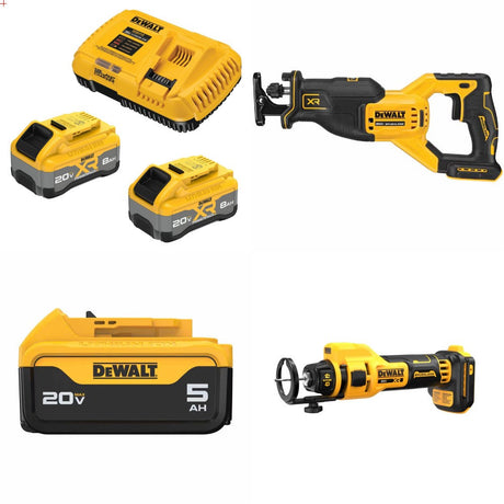 DeWalt 20V 8Ah Kit W/ FREE Recip Saw, FREE 5Ah Batt and FREE Drywall Tool