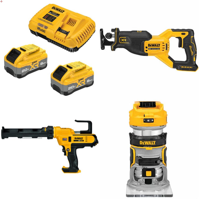 DeWalt DCB2108-2C 20V 8Ah Starter Kit W/ FREE DCS382B Saw and DCE560B Gun and DCW600B Router