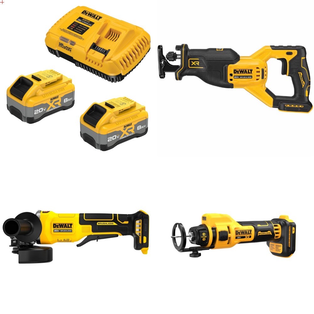 DeWalt DCB2108-2C 8Ah Battery Kit W/ FREE DCS382 Saw, DCG408 Grinder and DCE555 Cut-Out Tool