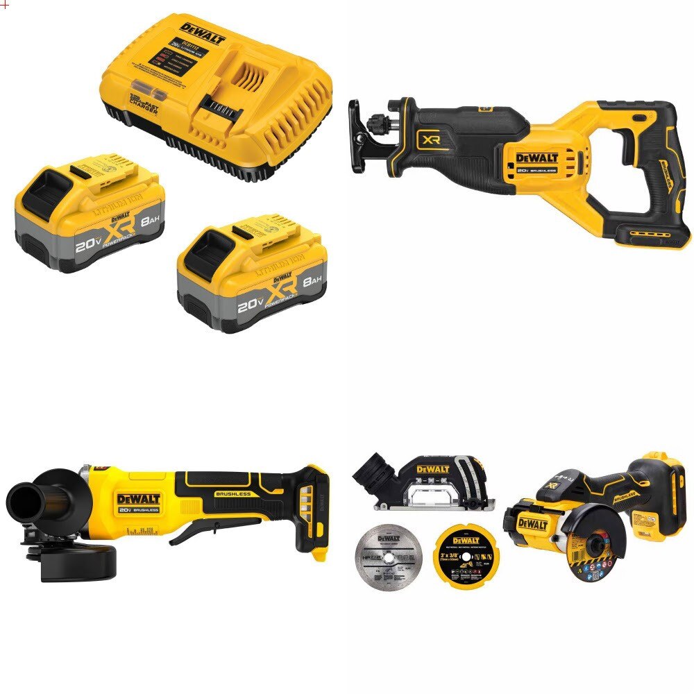 DeWalt 8Ah Starter Kit W/ FREE Recip Saw and FREE Grinder and FREE Cut-Off