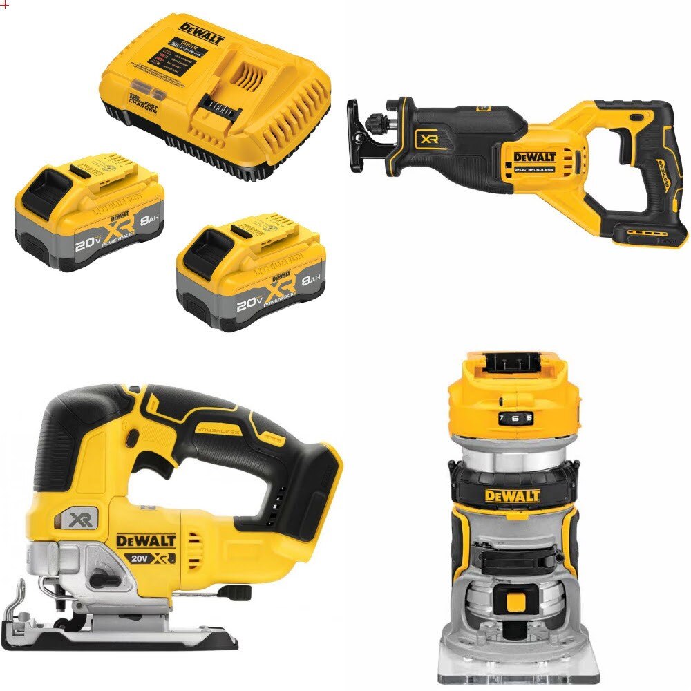 DeWalt DCB2108-2C 8Ah Starter Kit W/ FREE DCS382B Saw, DCS334B Jig Saw and DCW600B Router
