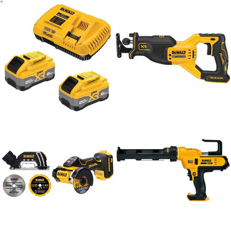 DeWalt DCB2108-2C 8Ah Starter Kit W/ FREE DCS382B Saw, DCS438B Cut-Off Tool and DCE560B Caulk Gun