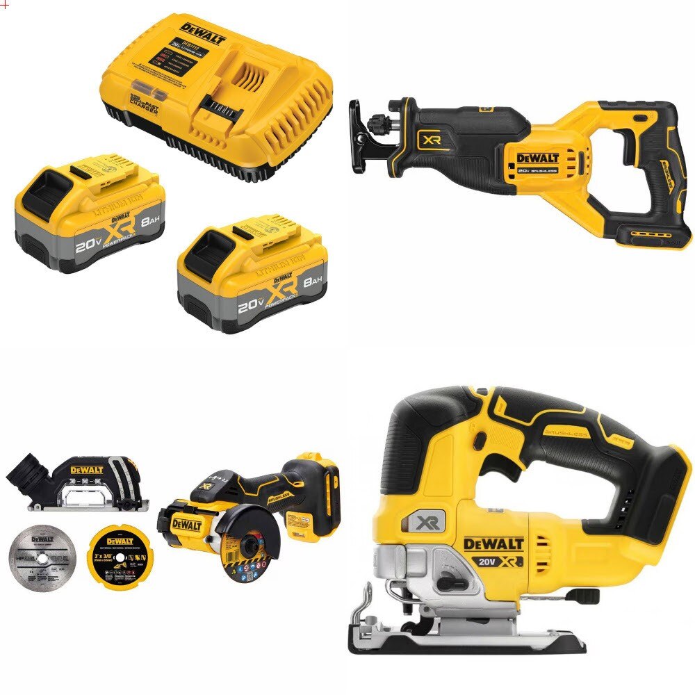 DeWalt DCB2108-2C 8Ah Starter Kit W/ FREE DCS382B Saw, DCS438B Cut-Off and DCS334B Jig Saw