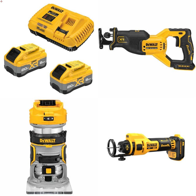 DeWalt DCB2108-2C 8Ah Starter Kit W/ FREE DCS382 Saw, DCW600 Router and DCE555 Cut-Out Tool