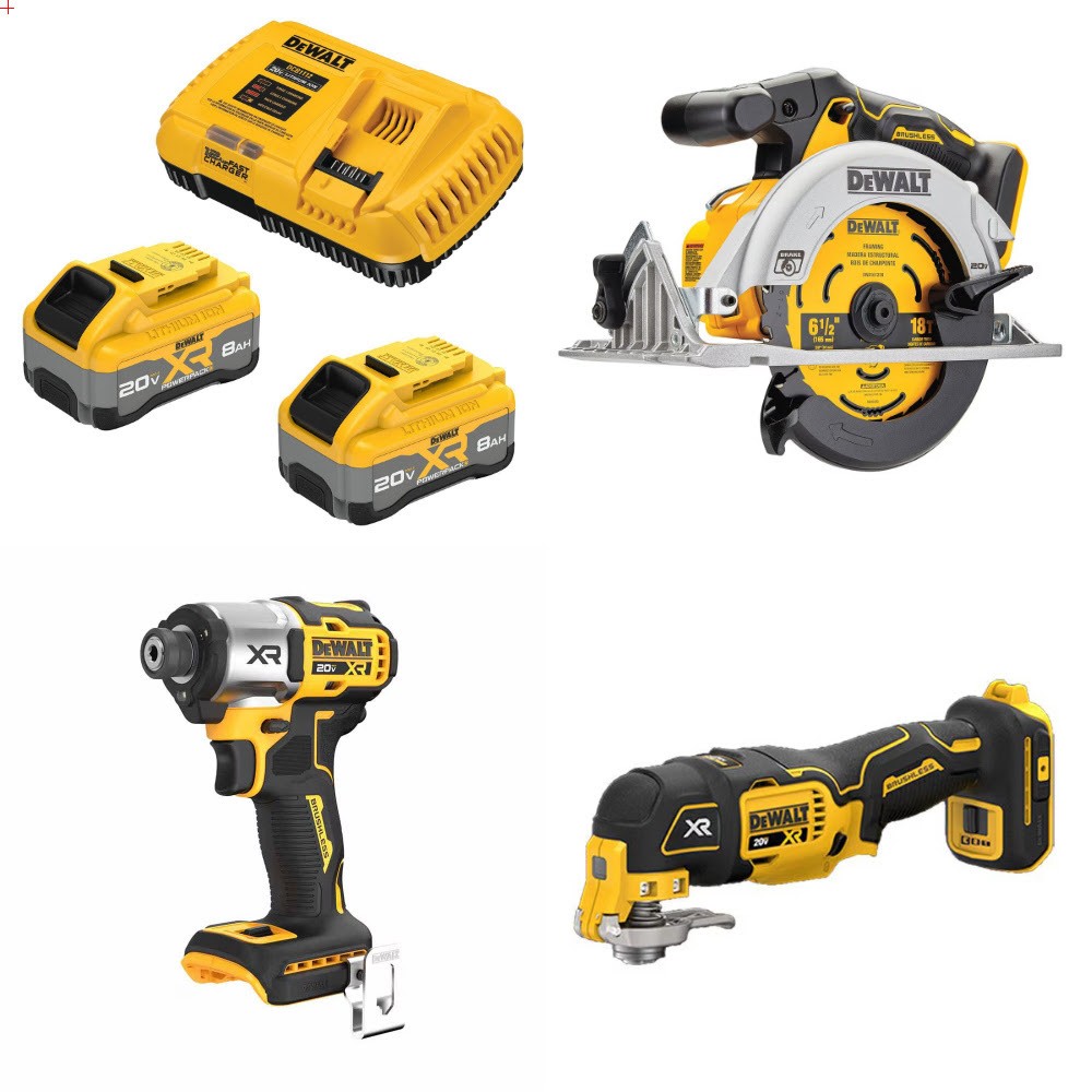DeWalt DCB2108-2C 20V XR 8Ah Starter Kit W/ FREE DCS565B Saw, DCF845B Driver and DCS356B Multi-Tool