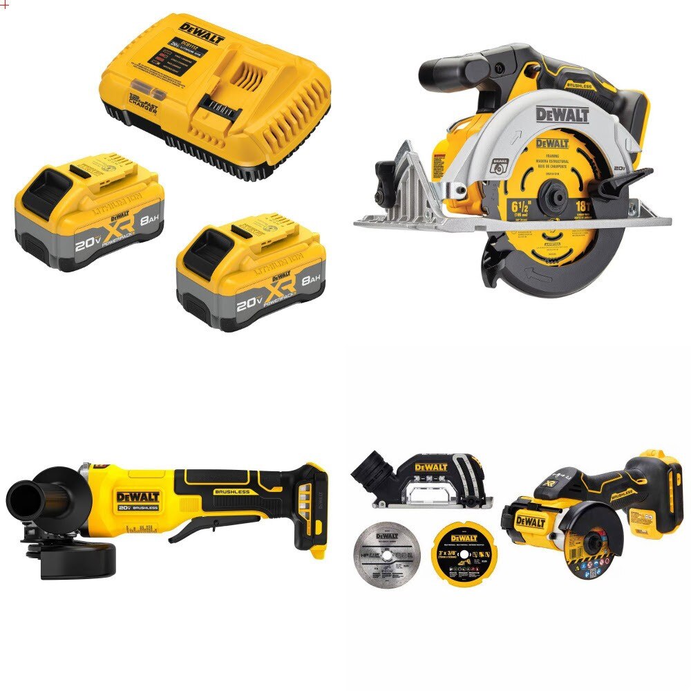 DeWalt DCB2108-2C 20V XR 8Ah Starter Kit W/ FREE DCS565B Saw, DCG408B Grinder and DCS438B Cut-Off Tool