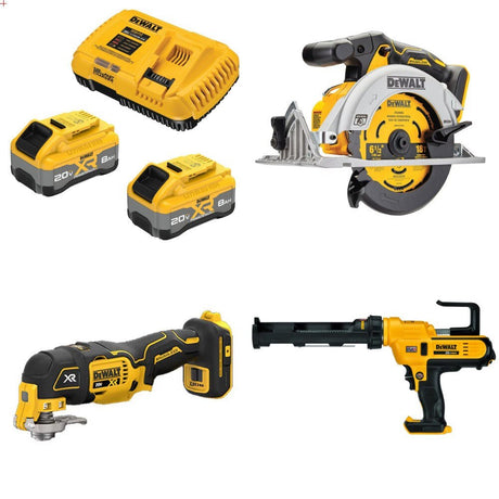 DeWalt DCB2108-2C 8Ah Starter Kit W/ FREE DCS565B Saw, DCS356B Multi-Tool and DCE560B Caulk Gun