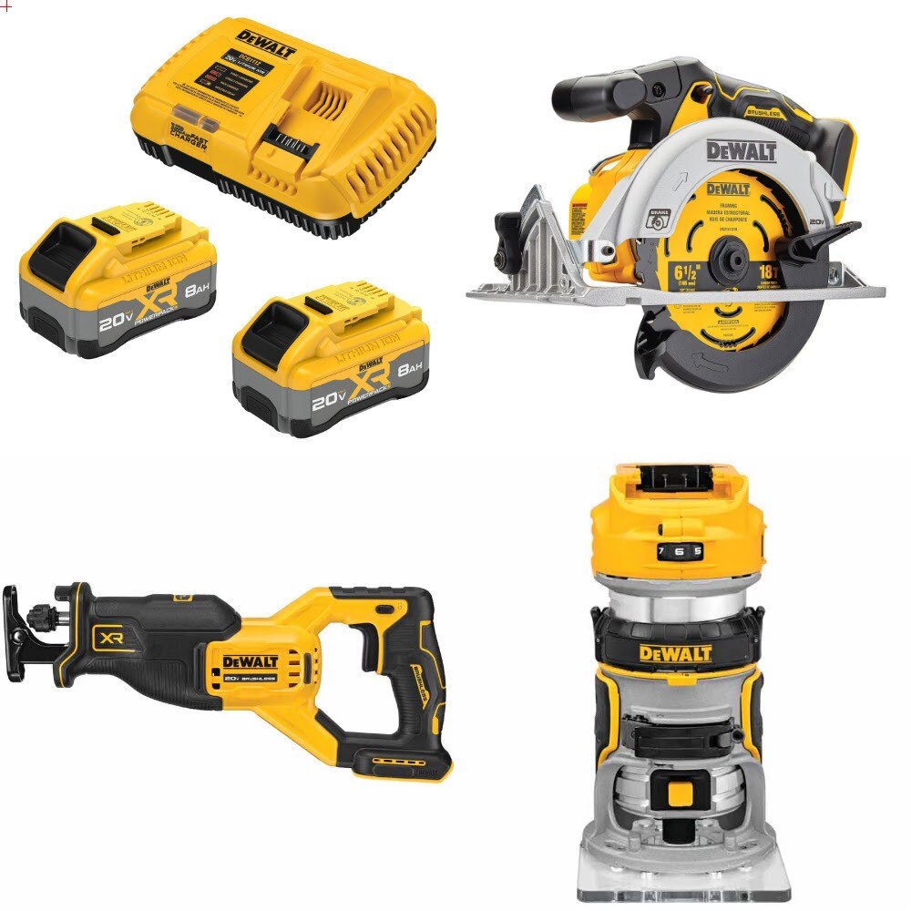 DeWalt DCB2108-2C 20V 8Ah Starter Kit W/ FREE DCS565B Saw, DCS382B Recip Saw and DCW600B Router