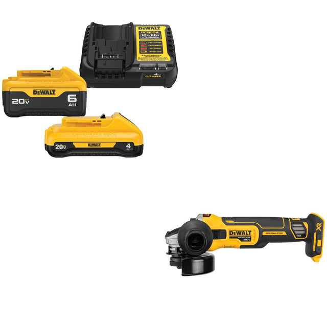 DeWalt DCB2460C 20V MAX 4Ah & 6Ah Starter Kit W/ FREE DCG405B 20V MAX Grinder