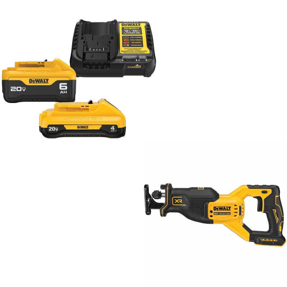 DeWalt DCB2460C 20V MAX 4Ah & 6Ah Starter Kit W/ FREE DCS382B 20V MAX Recip Saw