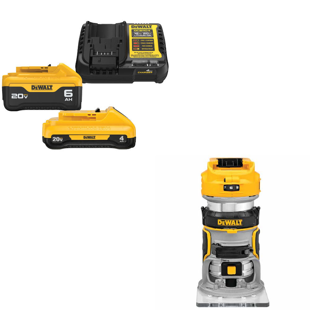 DeWalt DCB2460C 20V MAX 4Ah & 6Ah Starter Kit W/ FREE DCW600B 20V Router, Bare