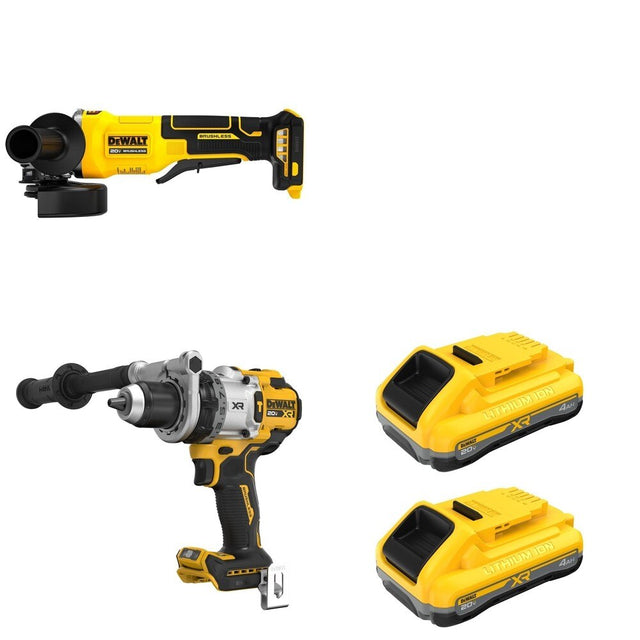 DeWalt DCB2104-2 20V MAX XR POWERPACK 4Ah Battery 2-Pack W/ DCD1007B Hammer Drill and DCG408B