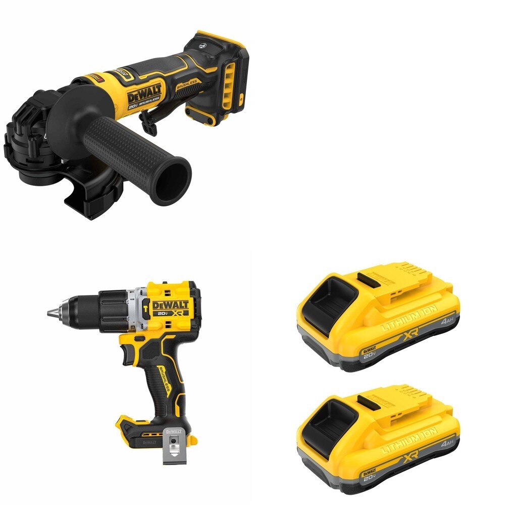 DeWalt DCB2104-2 POWERPACK 4Ah 2-Pack W/ DCD806B Hammer Drill and DCG402B ATOMIC Angle Grinder