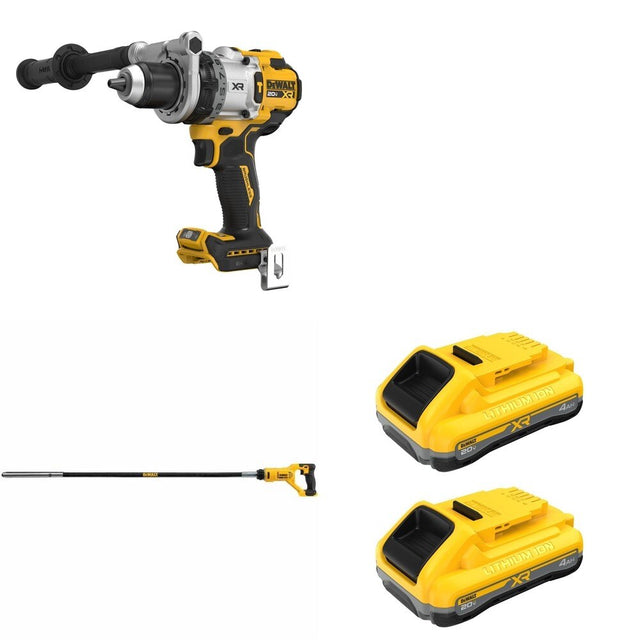 DeWalt DCE531B Concrete Vibrator W/ DCB2104-2 POWERPACK 4Ah 2-Pack and DCD1007B Hammer Drill