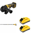 DeWalt DCE531B Concrete Vibrator W/ DCB2104-2 POWERPACK 4Ah 2-Pack and DCG402B Angle Grinder