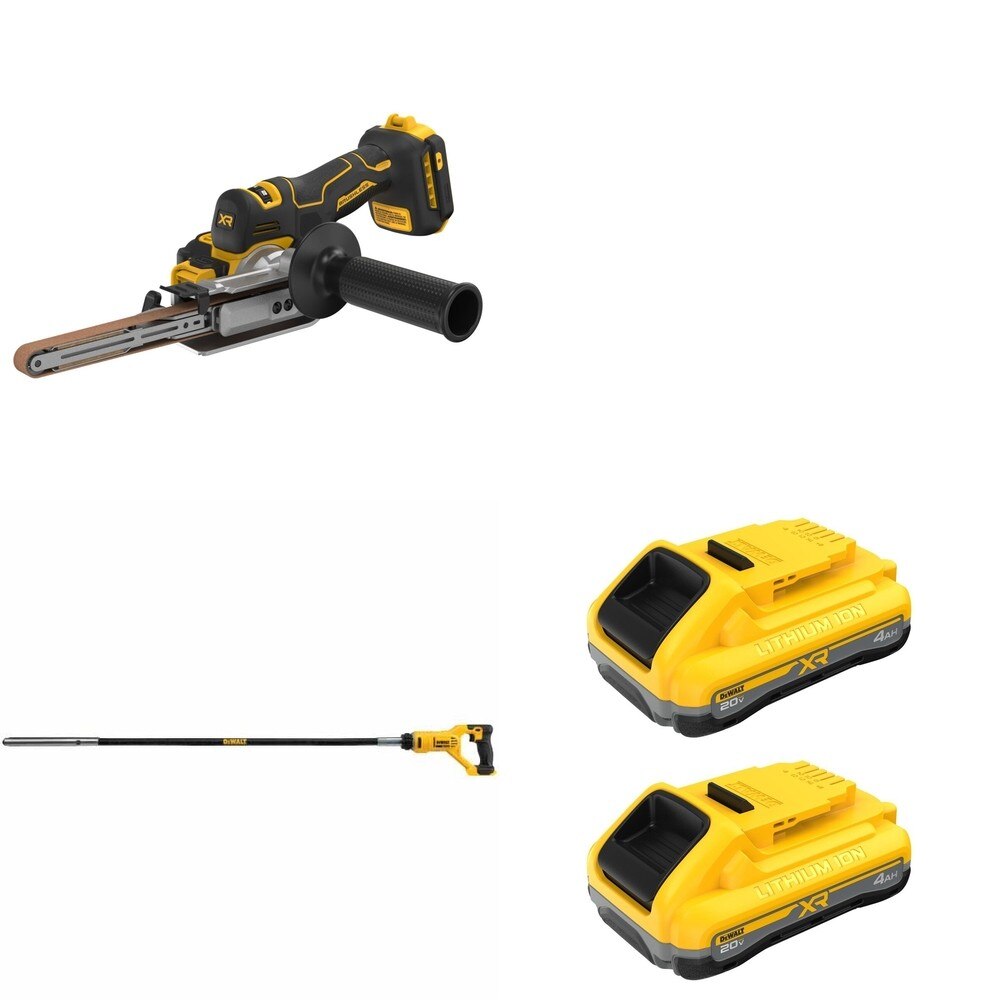 DeWalt DCE531B Concrete Vibrator W/ DCB2104-2 POWERPACK 4Ah 2-Pack and DCM200B Bandfile Sander
