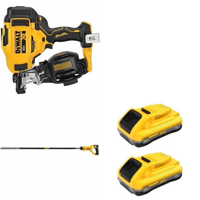 DeWalt DCN45RNB Roofing Nailer W/ DCE531B Concrete Vibrator and DCB2104-2 POWERPACK 4Ah 2-Pack