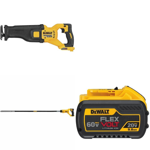 DeWalt DCS389B 60V MAX Reciprocating Saw W/ DCE531B Concrete Vibrator and DCB609 9.0Ah Battery