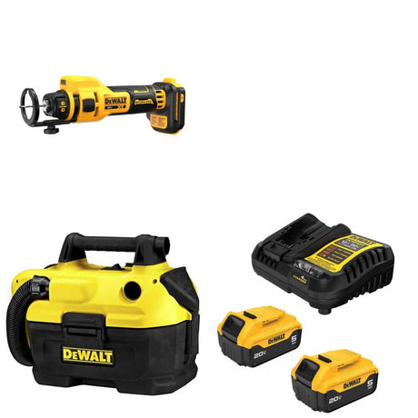 DeWalt DCE555B Drywall Cut-Out Tool Kit W/ DCV580H Wet/Dry Vacuum and FREE DCB205-2C Battery Kit