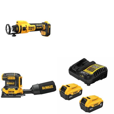 DeWalt DCE555B Drywall Cut-Out Tool Kit W/ DCW200B Sander and FREE DCB205-2C Battery Kit