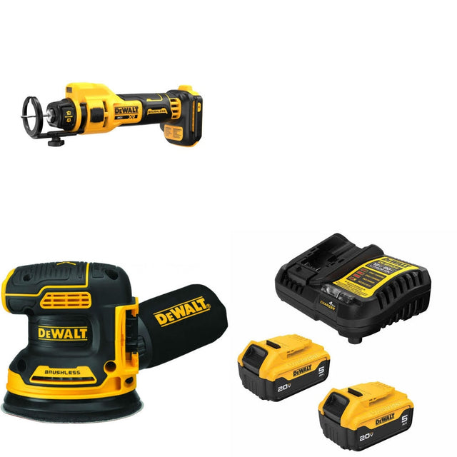 DeWalt DCE555B 20V MAX Drywall Cut-Out Tool Kit W/ DCW210B Sander and FREE DCB205-2C Battery Kit