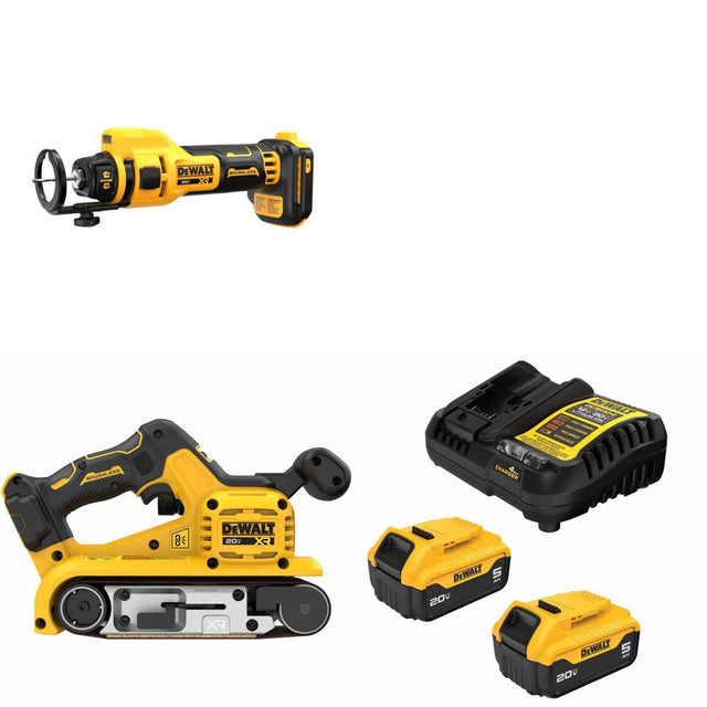 DeWalt DCE555B Drywall Cut-Out Tool Kit W/ DCW220B Belt Sander and FREE DCB205-2C Battery Kit