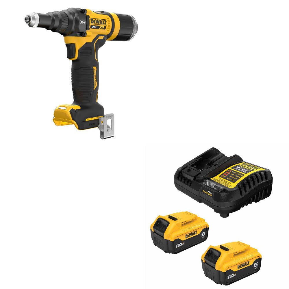 DeWalt DCF403B 20V MAX XR 3/16" Rivet Tool W/ DCB205-2C 20V MAX 5Ah Battery Kit