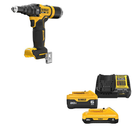 DeWalt DCF403B 20V MAX XR 3/16" Rivet Tool, Bare W/ DCB2460C 20V MAX Starter Kit