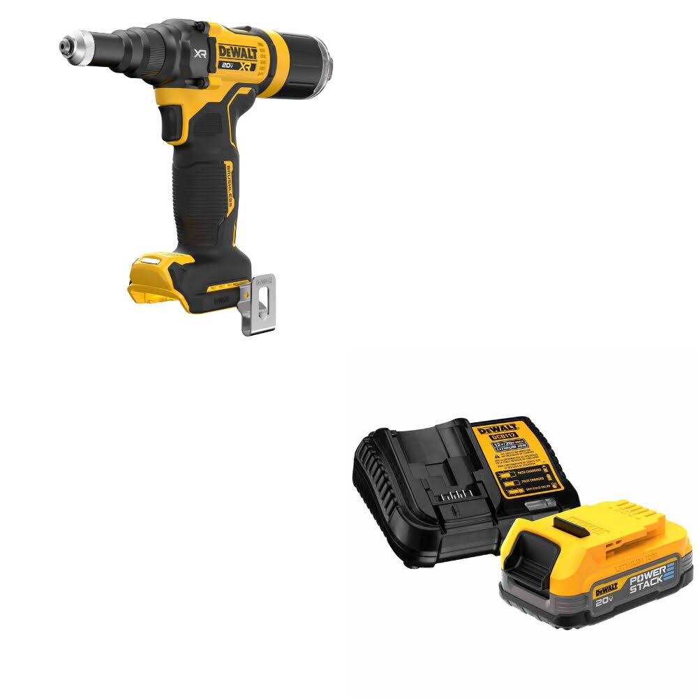 DeWalt DCF403B 20V MAX XR 3/16" Rivet Tool, Bare W/ DCBP034C 20V MAX Starter Kit