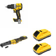 DeWalt DCF510B Sealed Head Ratchet W/ DCB2104-2 POWERPACK 4Ah 2-Pack and DCD806B Hammer Drill