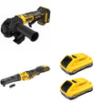 DeWalt DCF510B Sealed Head Ratchet W/ DCB2104-2 POWERPACK 4Ah 2-Pack and DCG402B Angle Grinder