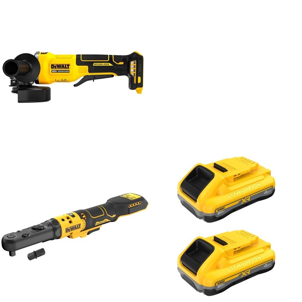 DeWalt DCF510B 20V MAX XR Sealed Head Ratchet W/ DCB2104-2 and DCG408B Paddle-Switch Grinder