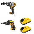 DeWalt DCB2104-2 POWERPACK 4Ah 2-Pack W/ DCD1007B Hammer Drill and DCF630B Drywall Screwgun