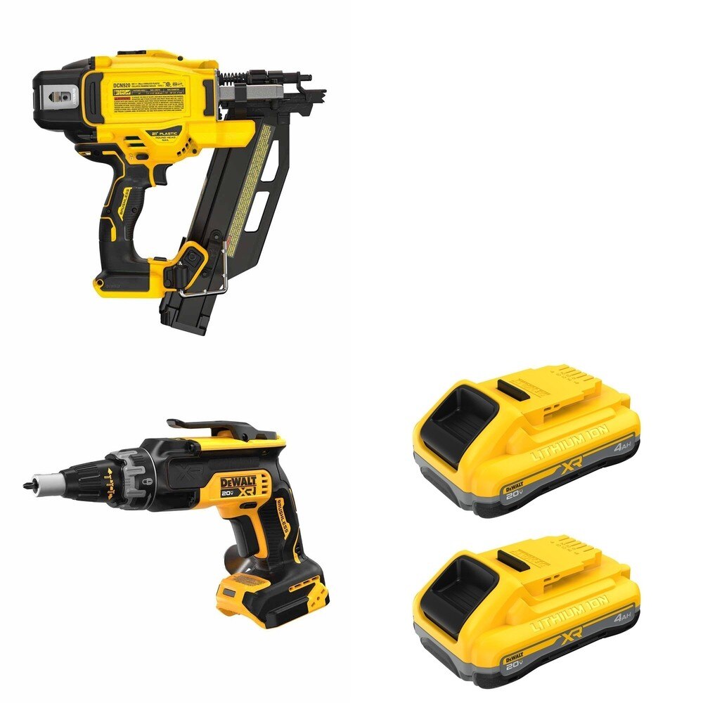 DeWalt DCN920B 20V MAX XR 21-Degree Framing Nailer W/ DCB2104-2 and DCF630B Drywall Screwgun