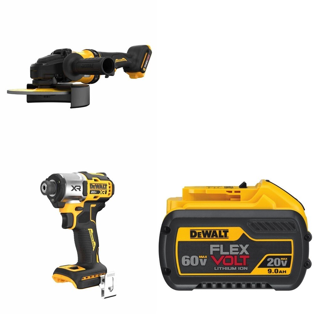 DeWalt DCG440B 60V MAX 7 in. Grinder W/ DCB609 9.0Ah Battery and DCF845B 3-Speed Impact Driver