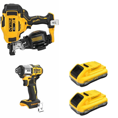 DeWalt DCN45RNB 20V MAX 15-Degree Roofing Nailer W/ DCB2104-2 and DCF845B 3-Speed Impact Driver