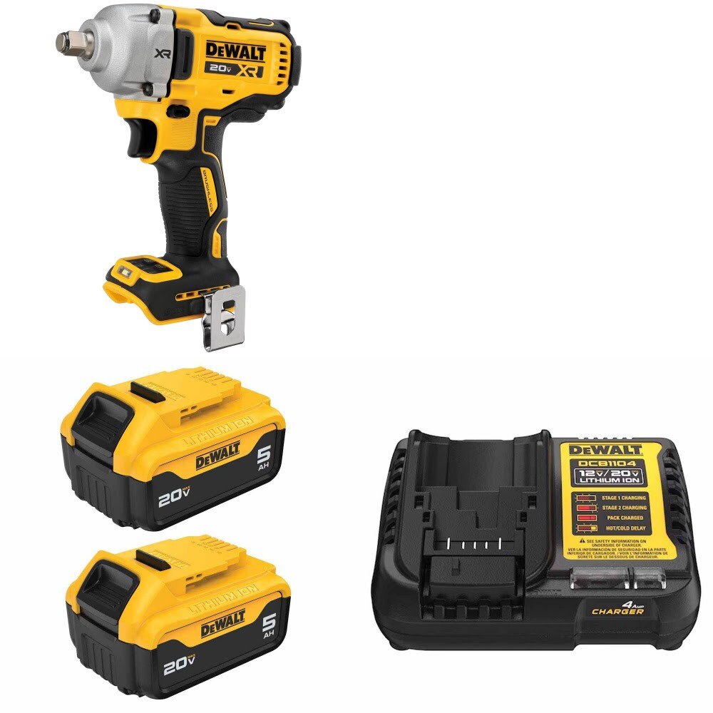 DeWalt DCF891B 1/2" Impact Wrench Kit W/ FREE DCB205-2 Batteries and FREE DCB1104 Charger