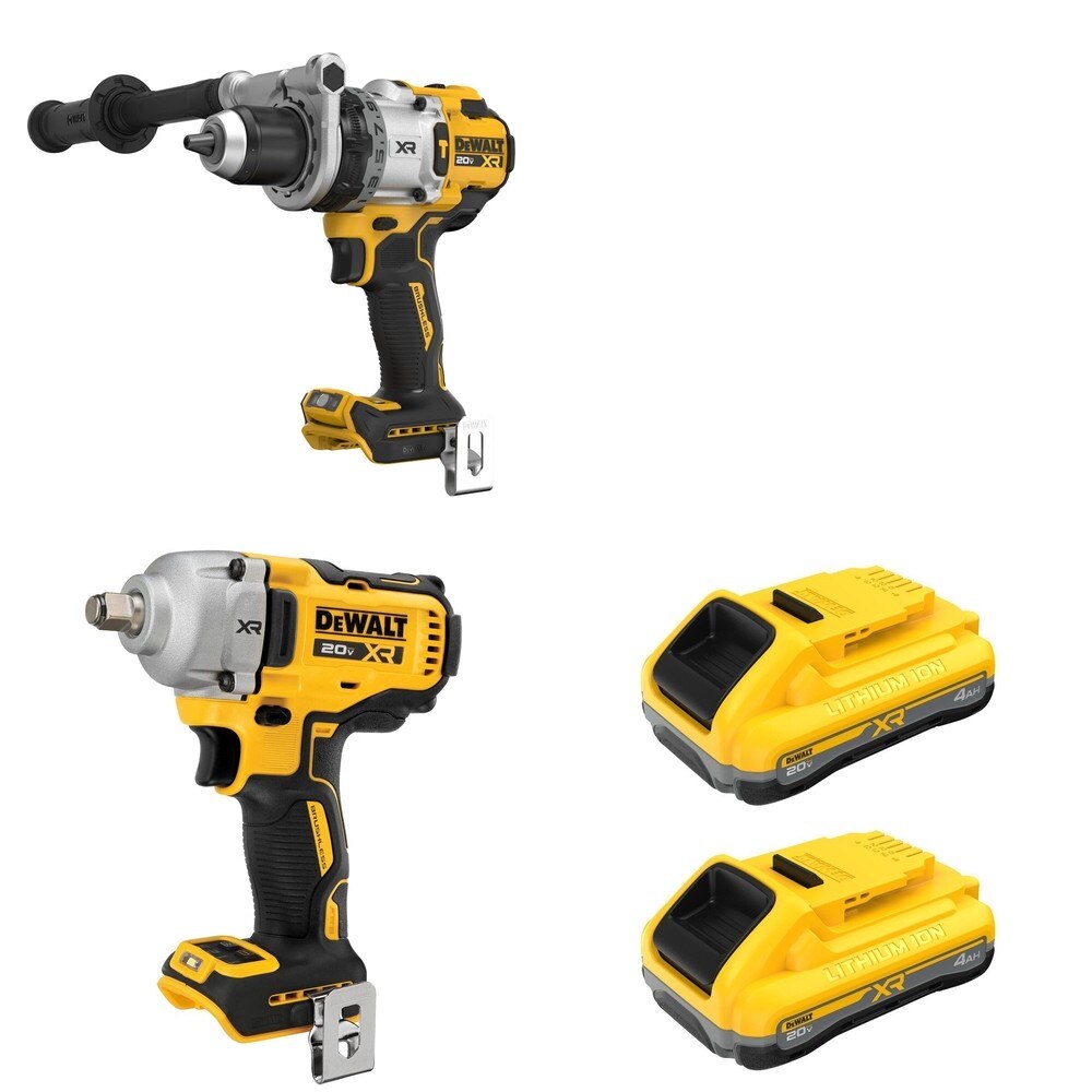 DeWalt DCF891B Mid-Range Impact Wrench W/ DCB2104-2 POWERPACK 4Ah 2-Pack and DCD1007B
