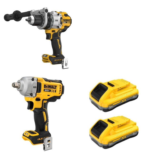 DeWalt DCF891B Mid-Range Impact Wrench W/ DCB2104-2 POWERPACK 4Ah 2-Pack and DCD1007B