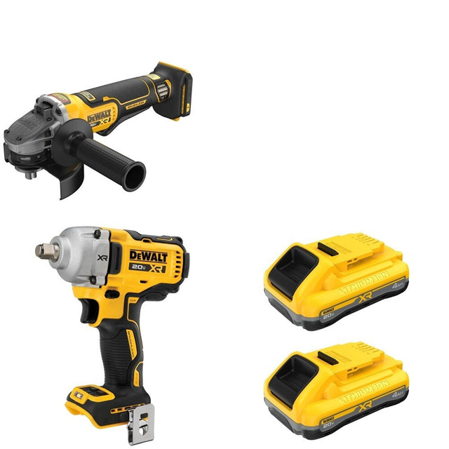 DeWalt DCF891B Mid-Range Impact Wrench W/ DCG410B and DCB2104-2 POWERPACK 4Ah 2-Pack